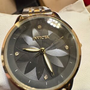 Invicta Black and Gold Floral Dial Watch